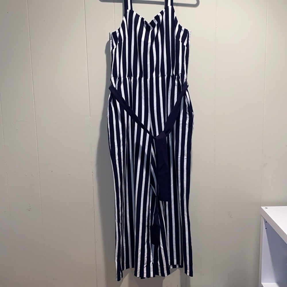J. Crew Navy and White Striped Jumpsuit